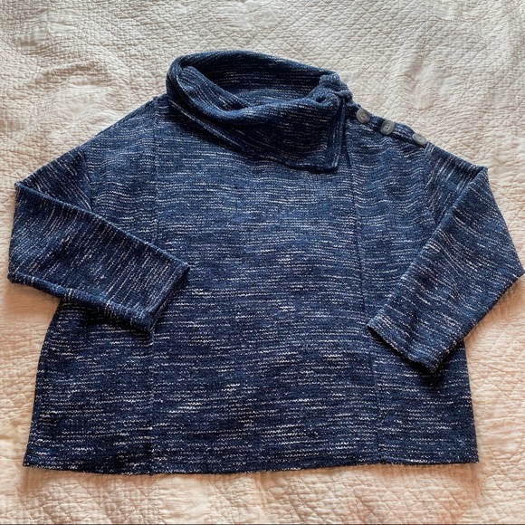 Lee Fold-over High Neck Marbled Navy Sweater - Picture 2 of 10